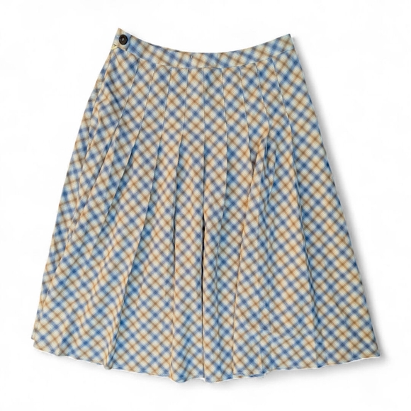 Molly Green Plaid Pleated Midi Skirt Sz L Neutral Fall Preppy Academia Aesthetic - Picture 3 of 7